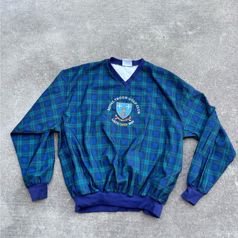 Green & Blue Plaid V-Neck Pullover Sweater - Long Sleeve